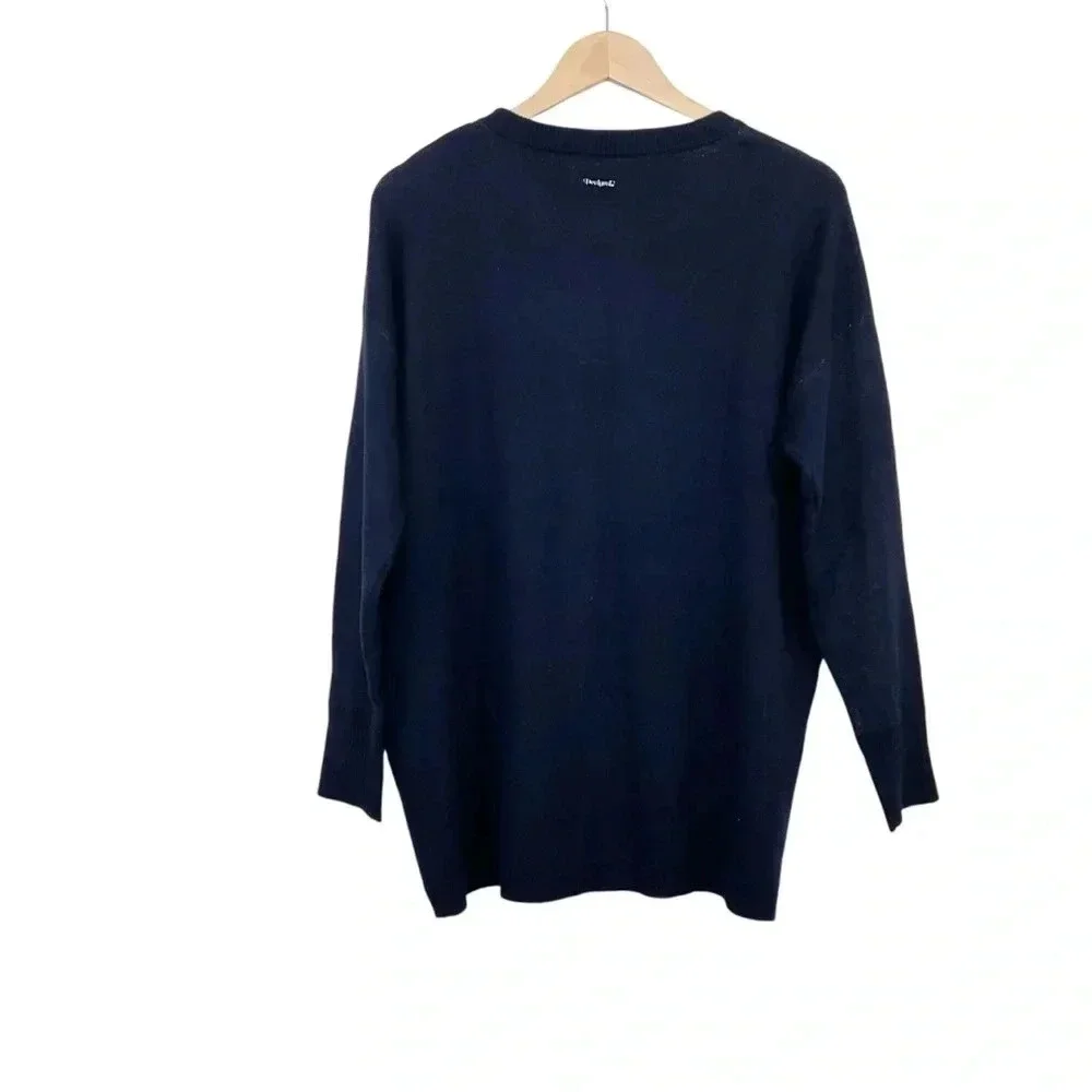 Desigual Fraternite Crewneck Pullover Sweater Navy Blue Small